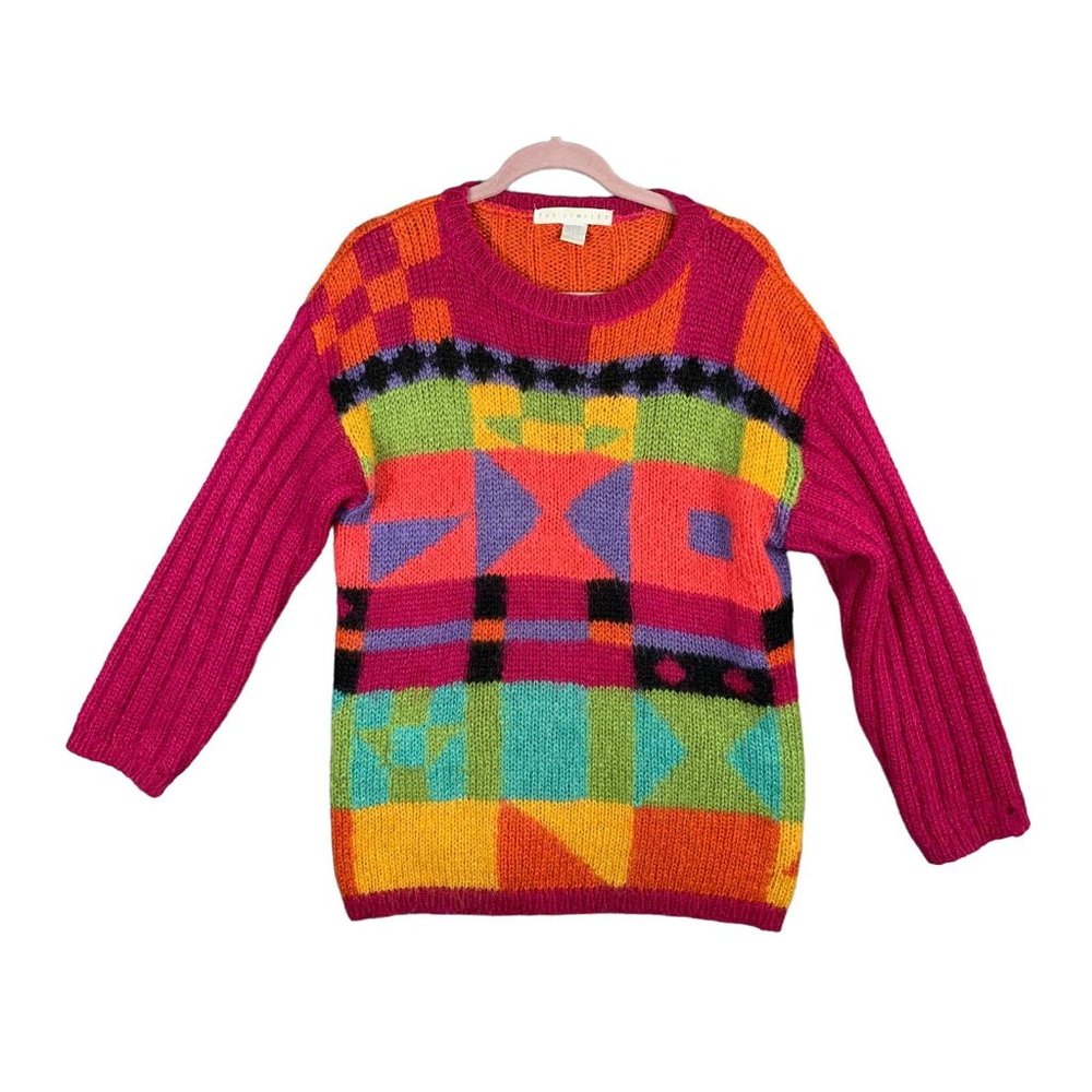 Vintage The Limited Womens P/S Mohair Sweater Geometric Abstract Pink 90s Grunge